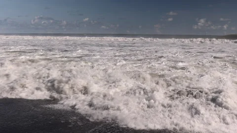 Close Up of Waving Breaking on a Black Sand Beach. Jaco, Costa Rica. Stock-Footage 243388507