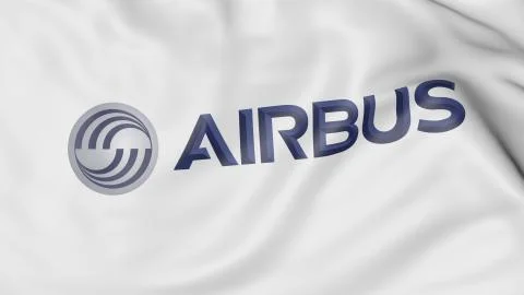 Close-up of waving flag with Airbus logo, editorial 3D rendering Stock Illustration