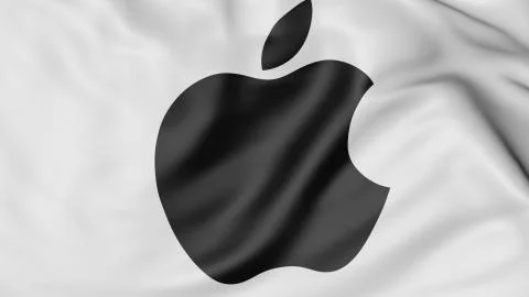 Close up of waving flag with Apple Inc. logo. Editorial CGI Stock Illustration