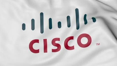 Close up of waving flag with Cisco Systems logo, 3D rendering Stock Illustration