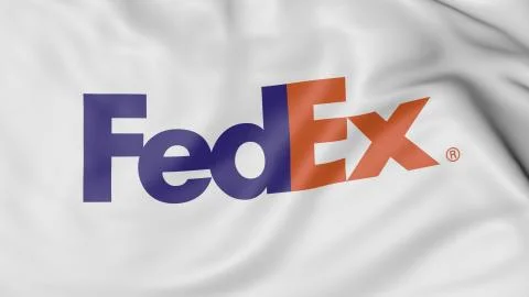 Close up of waving flag with FedEx logo, 3D rendering Stock Illustration