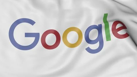 Close up of waving flag with Google logo. Editorial CGI Stock Illustration