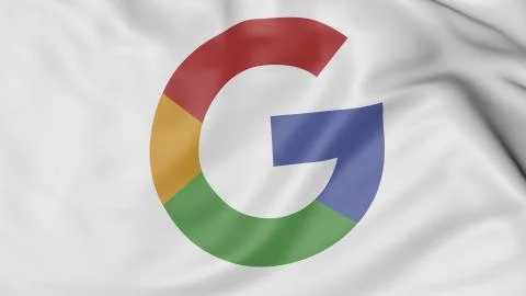 Close up of waving flag with Google logo. Editorial CGI 스톡 일러스트