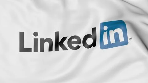 Close-up of waving flag with LinkedIn logo, editorial 3D rendering Illustrazione stock