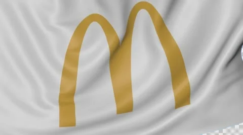 Close up of waving flag with McDonald's logo, seamless loop, blue background 库存影片 64706960