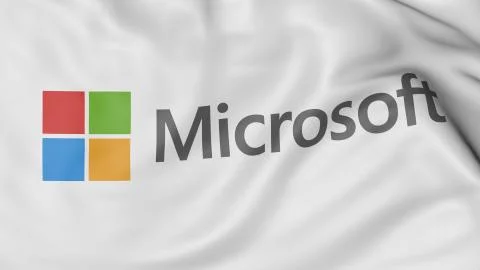Close up of waving flag with Microsoft logo. Editorial CGI Stockillustratie
