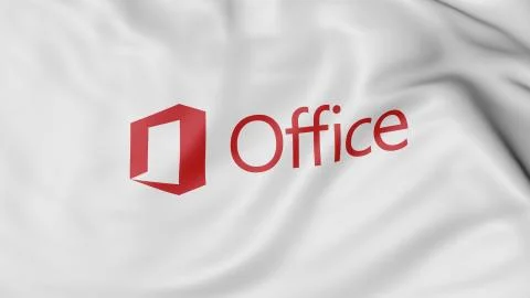 Close up of waving flag with Microsoft Office logo, 3D rendering イラスト素材