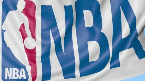 Close-up of waving flag with National Basketball Association NBA logo, seamless Stock Footage