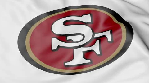 Close-up of waving flag with San Francisco 49ers NFL American football team logo Stock Illustration