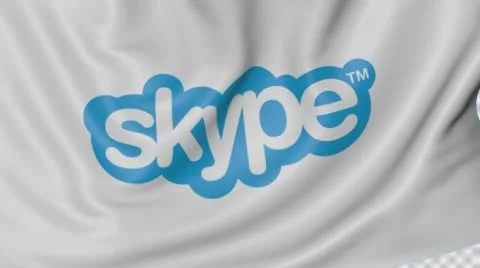 Close up of waving flag with Skype inscription, seamless loop, blue background Stock Footage