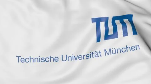 Close-up of waving flag with Technical University of Munich emblem 3D rendering Stockillustratie