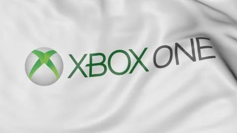 Close up of waving flag with Xbox One logo, 3D rendering Stock Illustration
