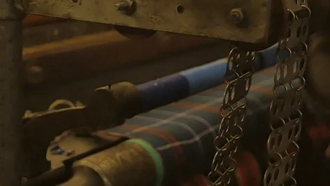 Close up on a waving machine inside a Tartan waving mill 스톡 동영상 98886965
