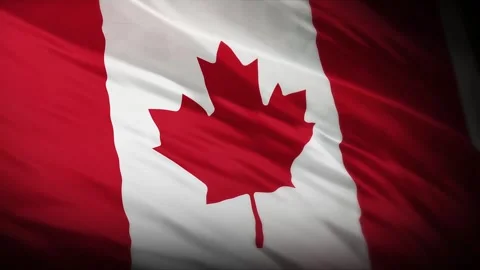 Close Up Waving National Flag of Canada with Realistic Fabric Texture Stock Footage 330492953