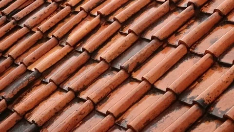 Close-Up of Weathered Red Clay Tile Roof Stock Footage 306439627
