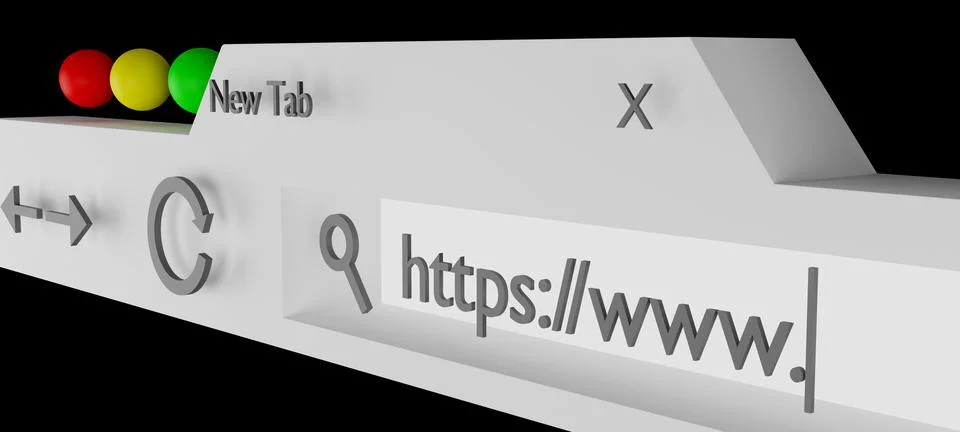 Close-up of a web browser with dark background. 3d rendering. Stock Illustration