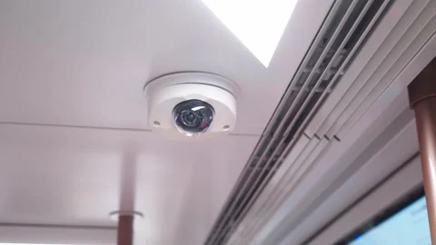 Close-up of web-camera on the metro car ceiling. subway car interior. moscow Stock Footage 202049238