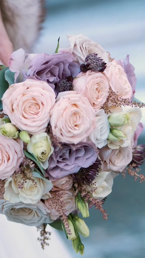 Close-up wedding bouquet in hands of bride. winter wedding. Stock Footage 319105422