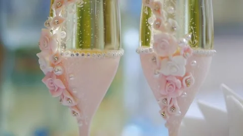 Close up wedding glasses with champagne. Stock Footage 89423201