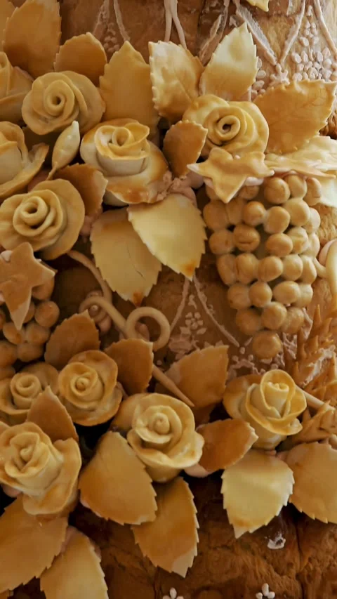 Close-up, wedding loaf, cake, bread, decorated with various colors of dough, Stock Footage 317712339
