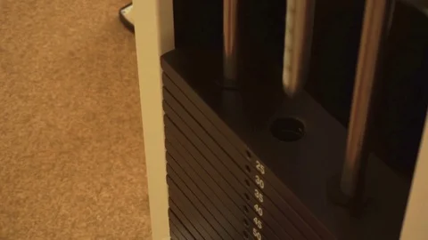 Close up of weight stack from a cable exercise machine 4k Stock Footage 82226857