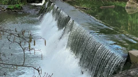 Close Up of Weir Dam in Early Spring Stock Footage 151357670