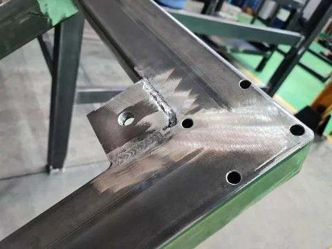 Close-up Welded Threaded Lug on Metal Frame at Workshop Stock Photos