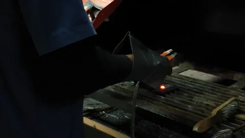 Close up of Welder hand perform electrical welding with a lot of spark Stock Footage 102572109