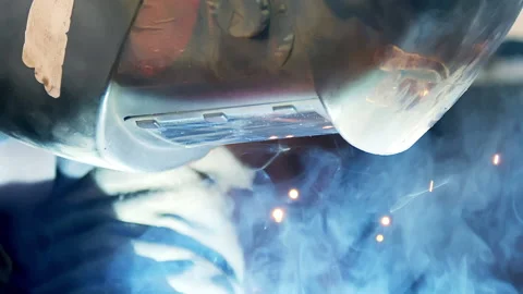 Close up welder with protective mask. Stock Footage 158789243