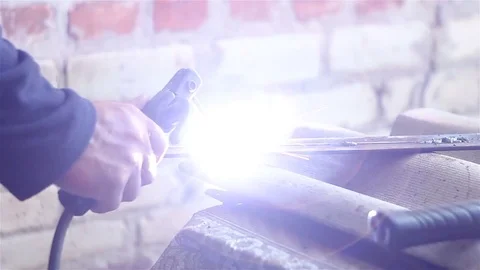 Close-up welding. Electric welder Stock Footage 77501990