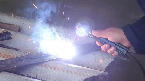 Close-up welding. Electric welder Stock-Footage 77502256