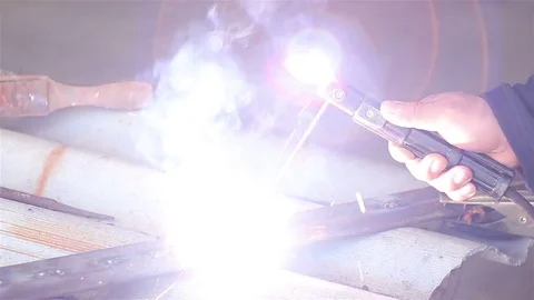 Close-up welding. Electric welder Stock-Footage 77568924