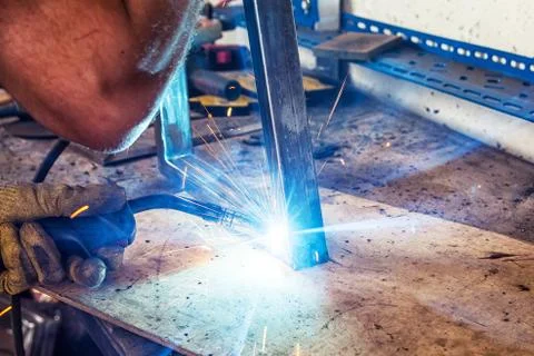 A close-up of welding a metal Foto stock