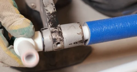 Close-up of welding nozzle for plastic pipes, plumbing tool, welding pipes, work Stock Footage 126308710