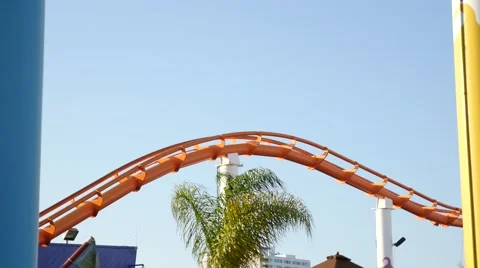 Close up of West Roller coaster at the Santa Monica pier Stock Footage 68909545