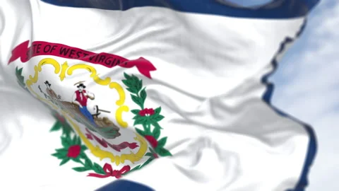 Close-up of West Virginia state flag waving in the wind Video stock 322693644
