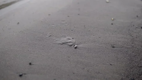 Close-up of wet sand falls on the river bank creating different shapes Stock Footage 142893606