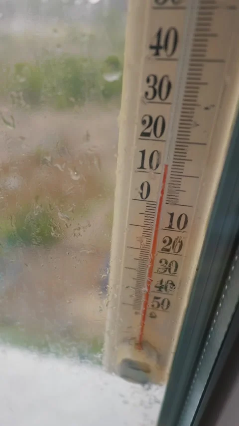 Close Up of Wet Window Thermometer Showing Cold Temperature Detail Stock Footage 335233258