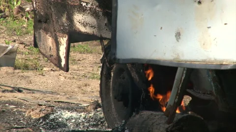 Close up of wheel burning car Video stock 67107202