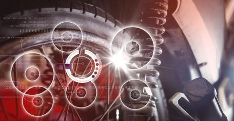 Close up of wheel with white interface and flare Stock Illustration