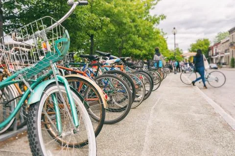 Close up of wheels of bicycles Stock Photos