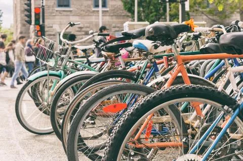 Close up of wheels of bicycles Stock Photos