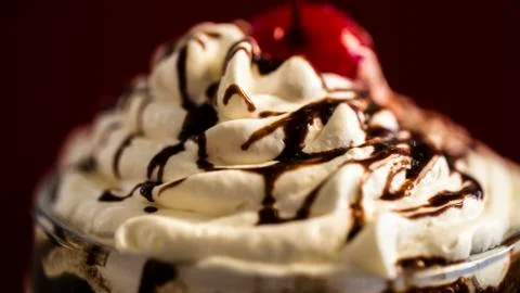 Close Up Whipped Cream, Cherry Stock Photos