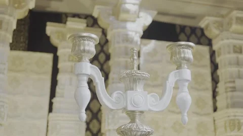 A close-up of a white and silver candelabra Stock-Footage 305293016