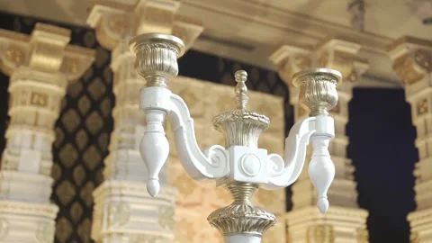 A close-up of a white and silver candelabra Stock-Footage 305293019