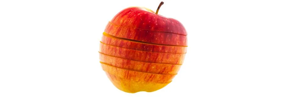 Close-up on a white background isolated red bright, juicy fresh apple sliced Stock Photos