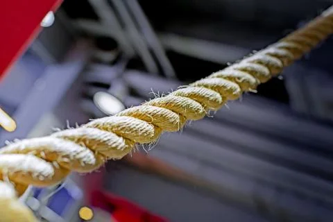 Close up white battle rope for exercise in the gym. Copy space Stock Photos