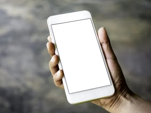 Close-up white blank screen on mobile phone. Stock Photos
