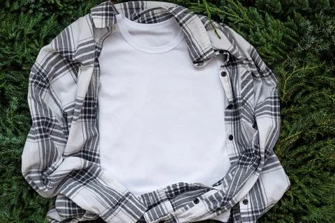 Close up white blank template t shirt with copyspace and Christmas Holiday Stock Photos