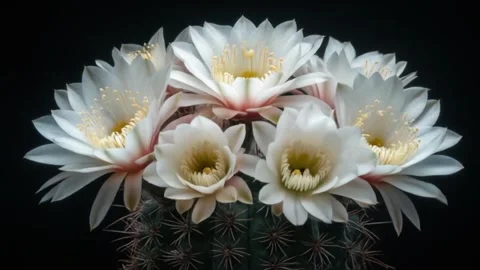 Close-up White Cactus Flowers Emerging From Bud Time-lapse Video stock 312816373